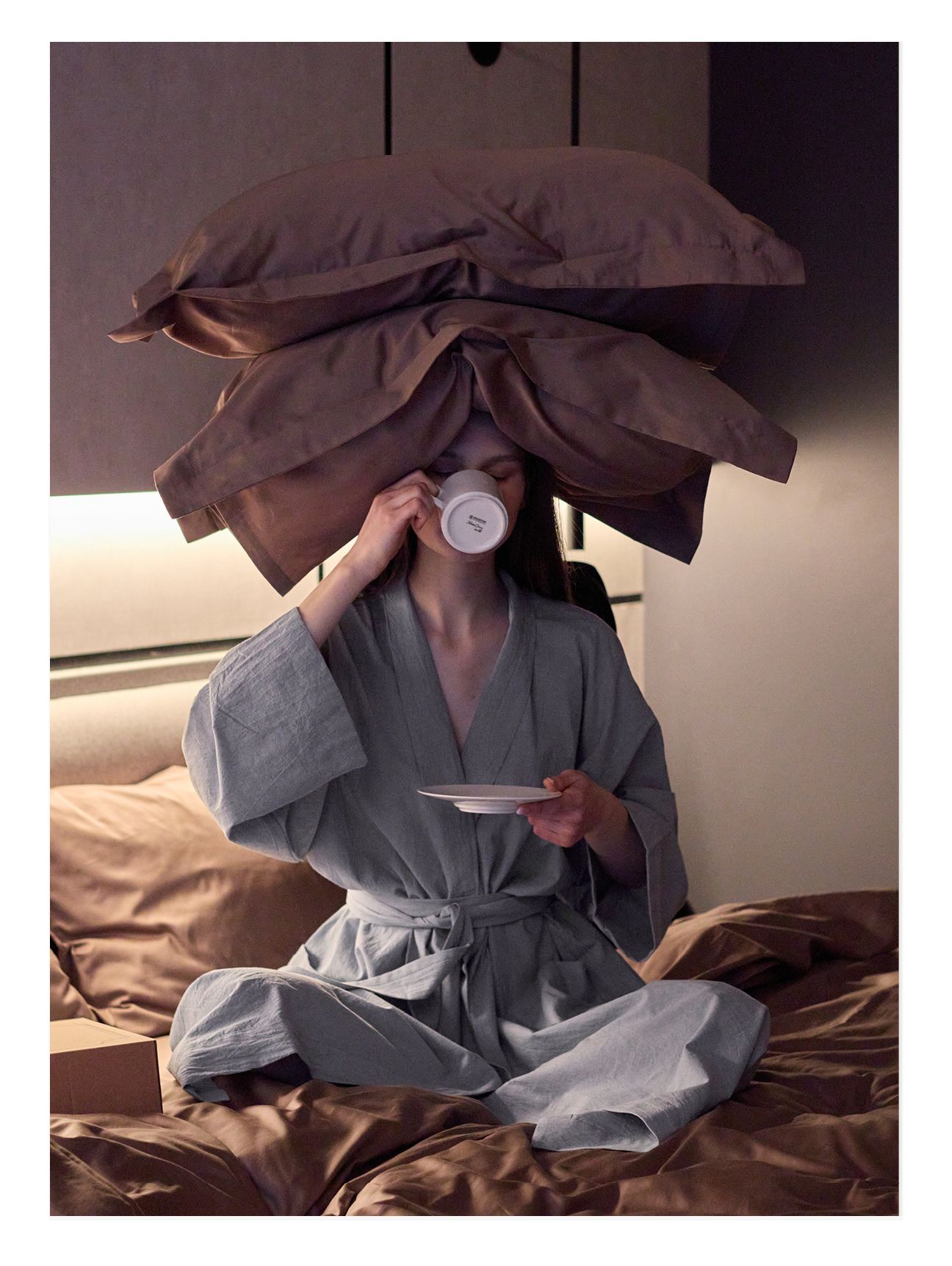 Комплект постельного белья Семейный комплект Minimalism Satin Browny