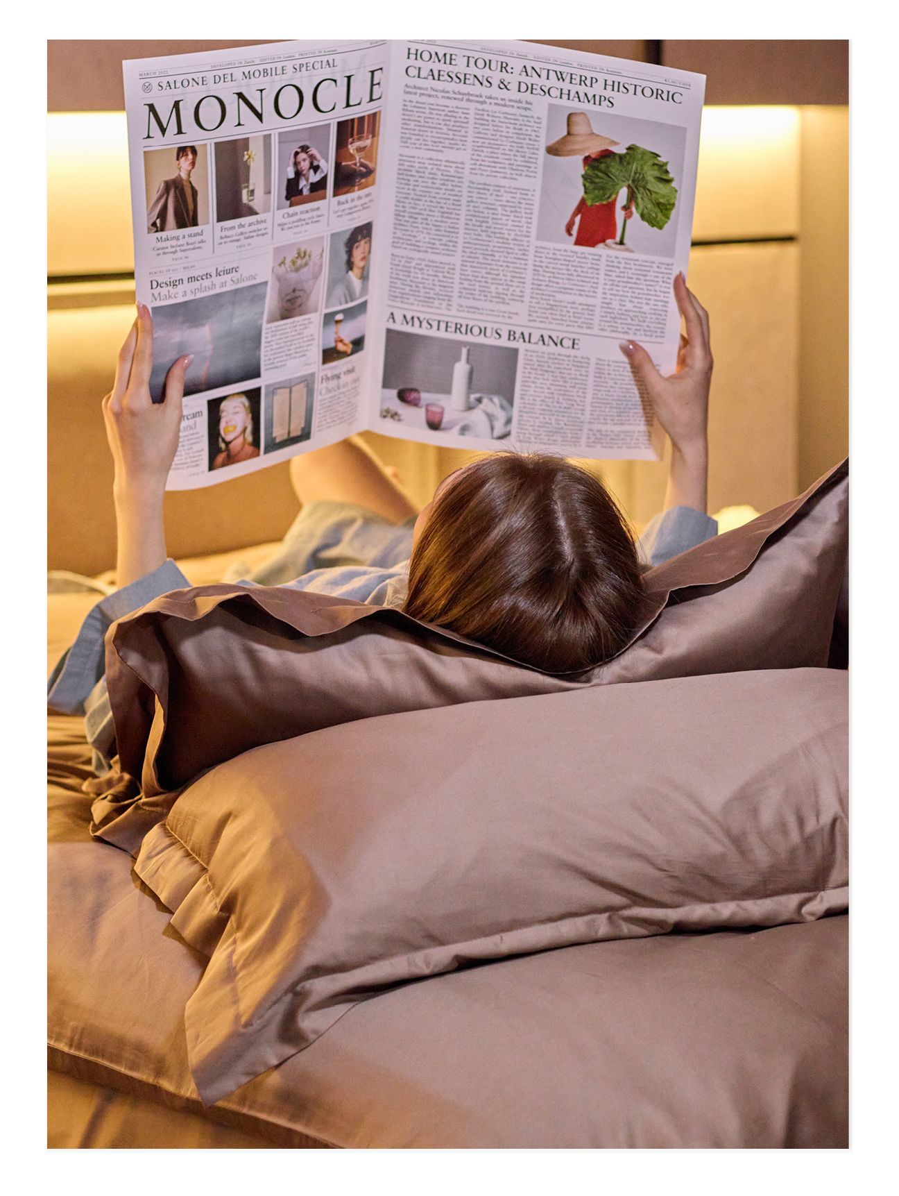 Комплект постельного белья Семейный комплект Minimalism Satin Browny