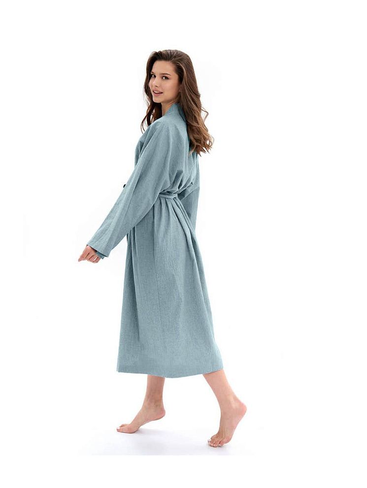 картинка Женский халат из хлопка Light-blue melange магазин Одежда+ являющийся официальным дистрибьютором в России 