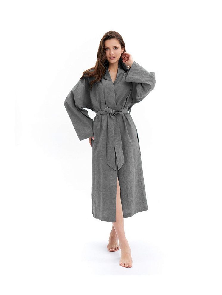 картинка Женский халат из хлопка Grey melange магазин Одежда+ являющийся официальным дистрибьютором в России 