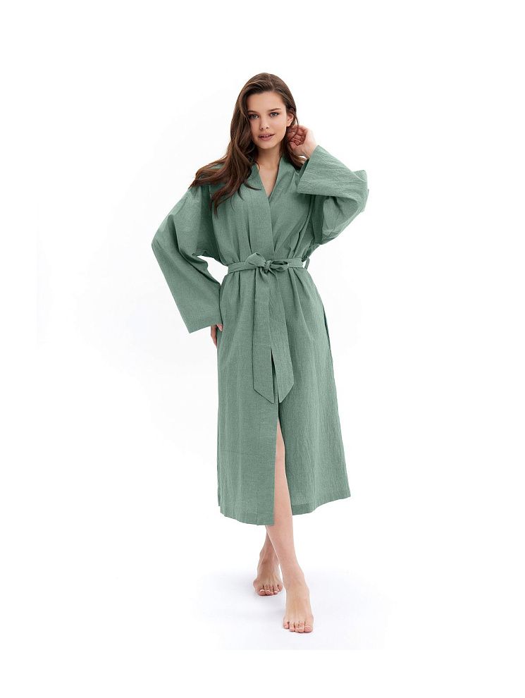 картинка Халат женский из хлопка Light-green melange магазин Одежда+ являющийся официальным дистрибьютором в России 